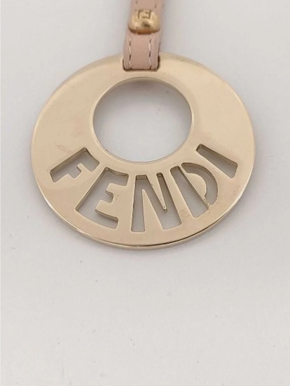Fendi Gold-Tone Circle Logo Keyring Bag Charm Pastel Pink Leather